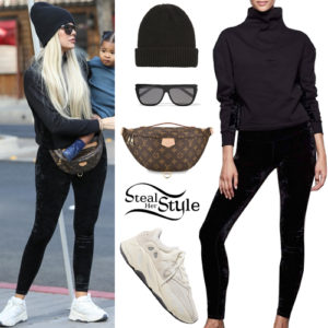 » Khloe Kardashian: High Neck Sweatshirt, Velvet Leggings