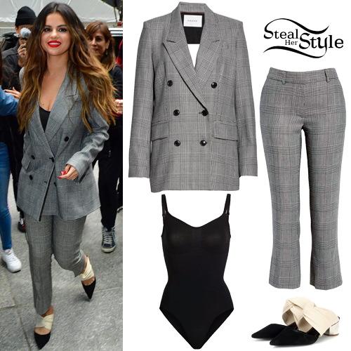 Selena Gomez: Plaid Suit, Knot Shoes | Steal Her Style