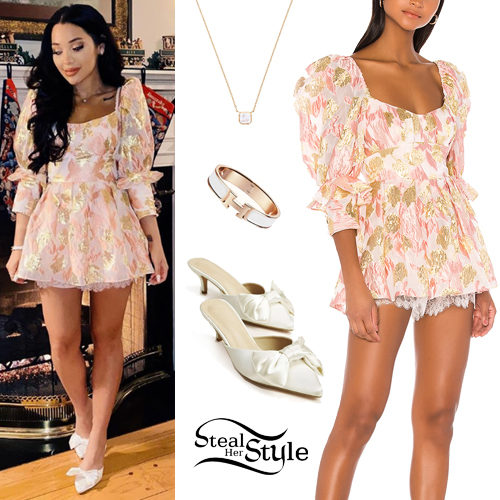 Gabi DeMartino: Floral Mini Dress, Bow Shoes | Steal Her Style
