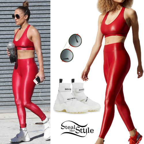 Jennifer Lopez: Red Top and Leggings