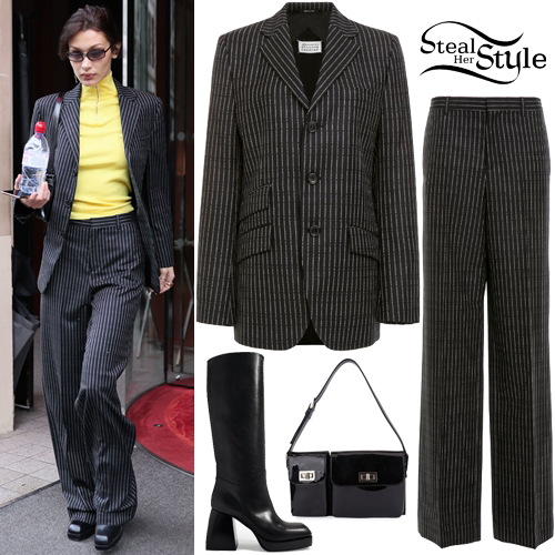 Bella Hadid: Striped Suit, Platform Boots | Steal Her Style