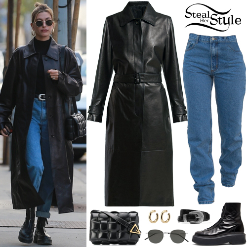 Hailey Baldwin: Leather Coat, Zipped Boots | Steal Her Style