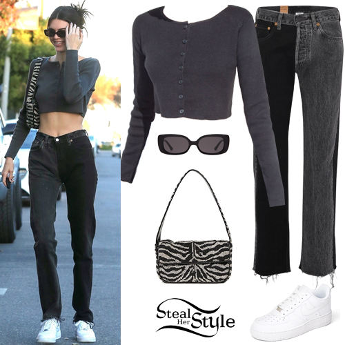 Kendall Jenner: Crop Cardigan, Two-Tone Jeans | Steal Her Style