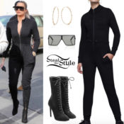 Khloe Kardashian: Black Jumpsuit, Lace-Up Boots | Steal Her Style