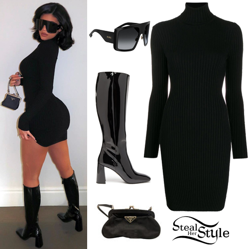 Kylie Jenner: Black Mini Dress and Boots | Steal Her Style