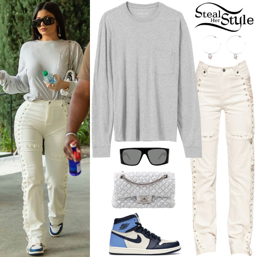 Kylie Jenner: Long Sleeve Tee, Lace-Up Pants | Steal Her Style