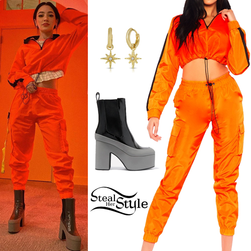 Niki DeMartino: Orange Crop Jacket and Pants | Steal Her Style