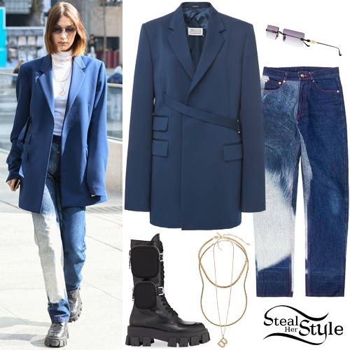 Bella Hadid: Blue Blazer, Platform Boots | Steal Her Style