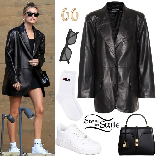 Hailey Baldwin Oversized Leather PU Blazer - TheCelebrityDresses