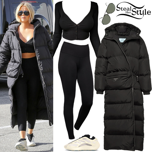 Khloe Kardashian: Puffer Coat, Black Leggings | Steal Her Style
