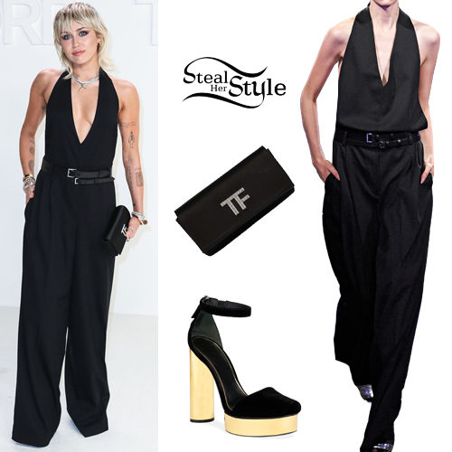 Miley Cyrus: Black Jumpsuit, Platform Sandals | Steal Her Style