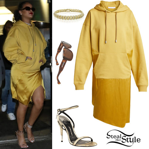 Rihanna: Hoodie Dress, Python Sandals