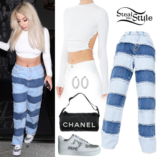 Tana Mongeau: White Crop Top, Striped Jeans | Steal Her Style