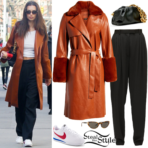 Emily Ratajkowski: Brown Coat, Black Pants | Steal Her Style