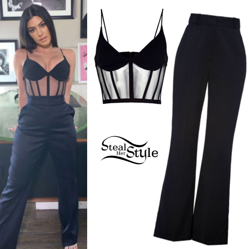 Kourtney Kardashian: Black Bustier Top and Pants