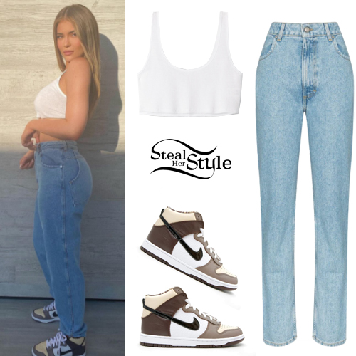 Kylie Jenner: White Top, Blue Jeans | Steal Her Style