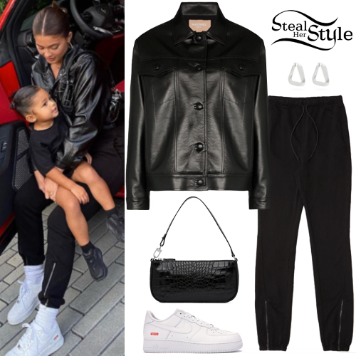 Kylie Jenner: Black Leather Jacket and Joggers