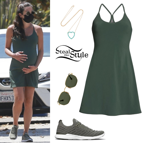 Lea Michele Green Mini Dress and Sneakers Steal Her Style