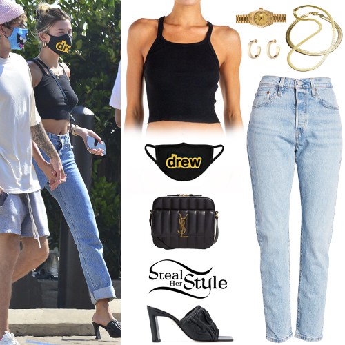 Hailey Baldwin: Black Crop Top, Mule Sandals | Steal Her Style