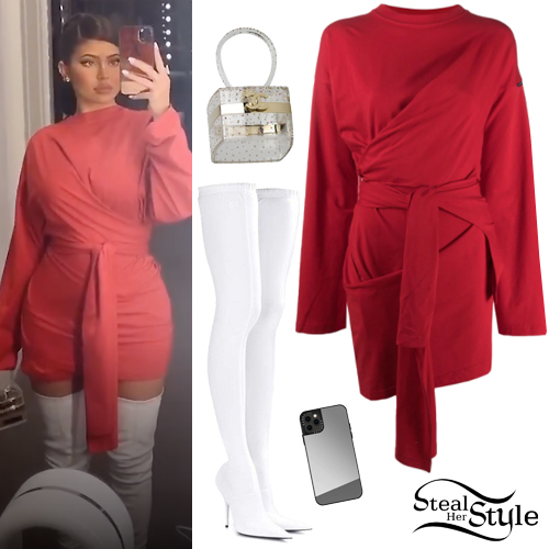 Kylie Jenner: Red Mini Dress, White Boots | Steal Her Style