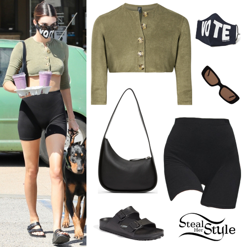 Kendall Jenner: Crop Cardigan, Bike Shorts | Steal Her Style