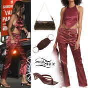 Kendall Jenner: Red Satin Top and Pants | Steal Her Style