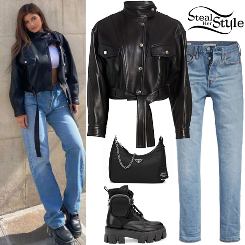 Kylie Jenner: Leather Jacket, Combat Boots