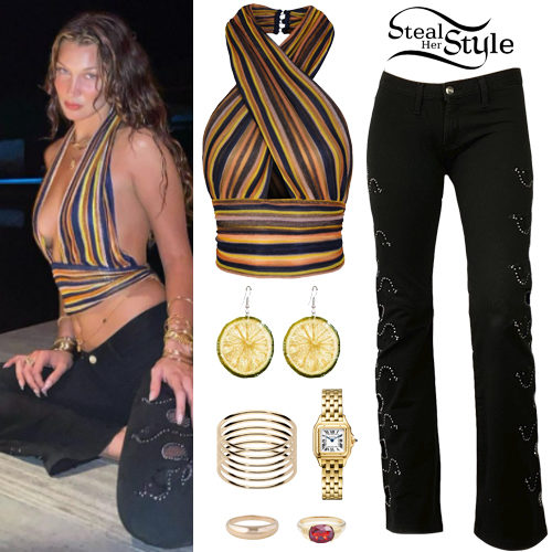 Miley Cyrus, Woolen, Black Crop Top, Blue Louis Vuitton Jeans