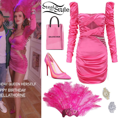 Bella Thorne: Pink Mini Dress and Pumps | Steal Her Style