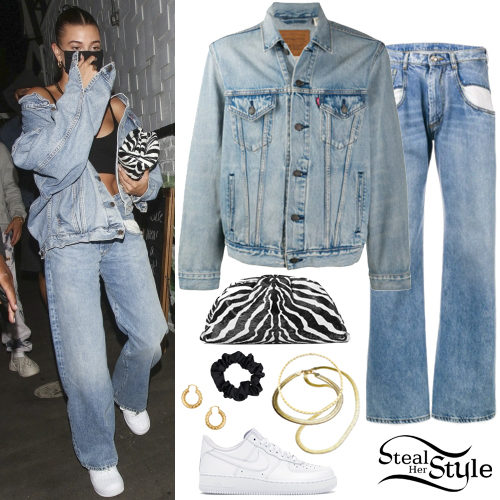 Hailey Baldwin, Denim, Blue Jeans, Black Louis Vuitton Jacket
