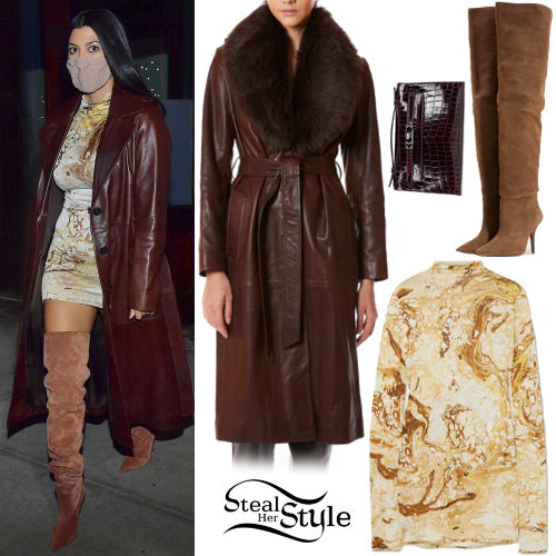 Kourtney Kardashian: Leather Coat, Mini Dress