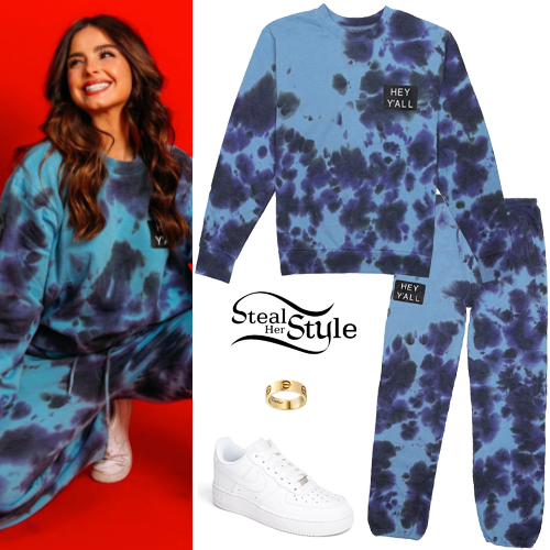 Addison Rae Blue Tie Dye Crewneck And Pants Steal Her Style