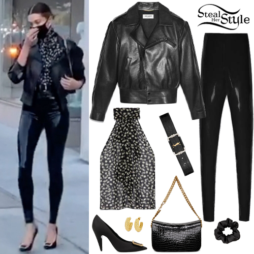Hailey Baldwin: Leather Jacket, Latex Leggings | Steal Her Style