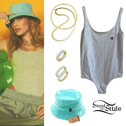 Hailey Baldwin: Grey Bodysuit, Bucket 