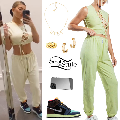 Kylie Jenner: Green Top and Sweatpants