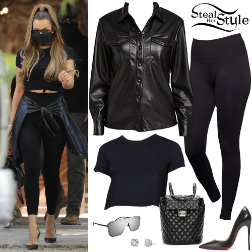 Khloe Kardashian: Leather Shirt, Black Leggings
