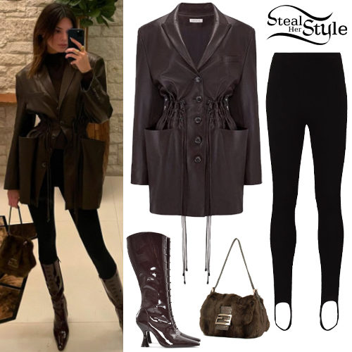 Kendall Jenner: Leather Jacket, Black Leggings