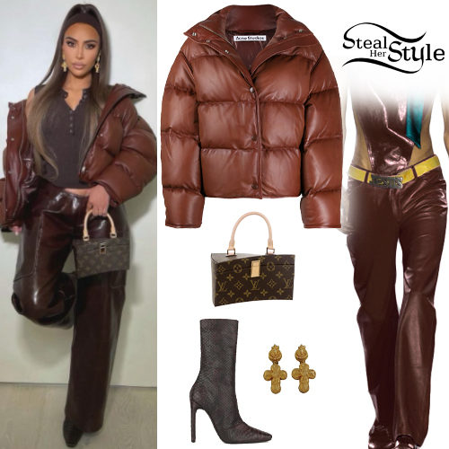 Kim Kardashian: Brown Jacket and Leather Pants | Steal Her Style