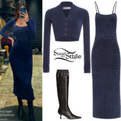 Kendall Jenner: Navy Blue Dress and Cardigan | Steal Her Style