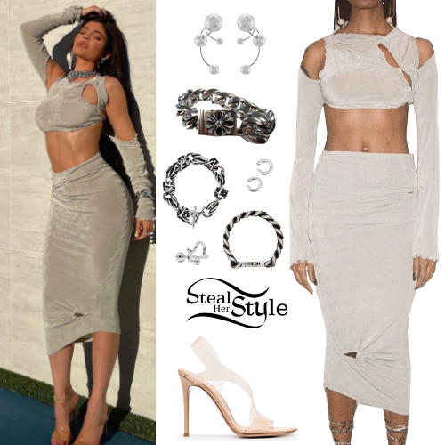 Kylie Jenner's Satin Black Dress - AMIRI Men's Bone Runner Sneakers in  Mixed White, Wide, Soled Sandals at Baby2Baby Gala – Rvce News