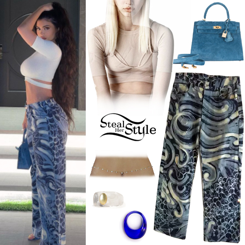 Kylie Jenner: Crop Top, Printed Jeans | Steal Her Style