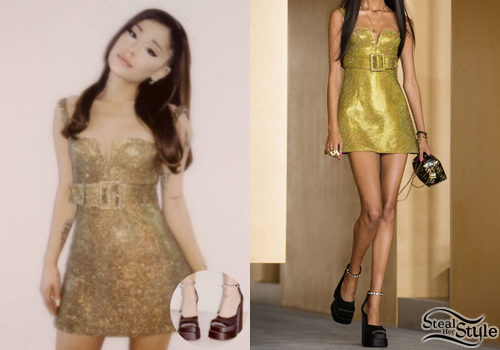 Ariana Grande Shines Like a Star in a Gold Versace Dress & Towering  Platform Pumps