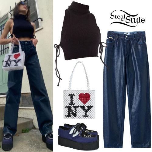 Emma Chamberlain: Black Crop Top, Blue Jeans | Steal Her Style