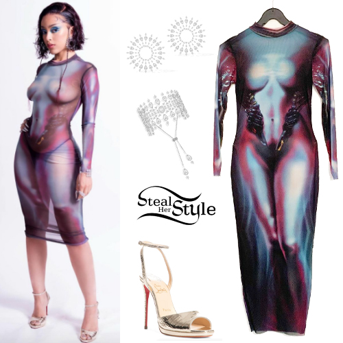 Doja Cat Printed Dress Gold Sandals Steal Her Style