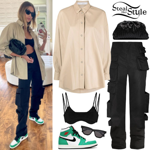 Hailey Baldwin: Leather Shirt, Cargo Pants | Steal Her Style
