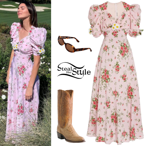 Kendall Jenner: Floral Dress, Western Boots