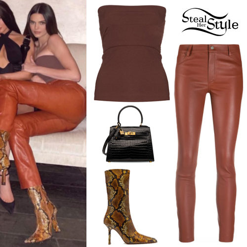 Kendall Jenner Celebrity Leather Pant Soft Sheepskin Skin Fit Brown Pant