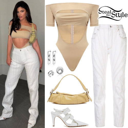Kylie Jenner: Cut-Out Bodysuit, White Jeans