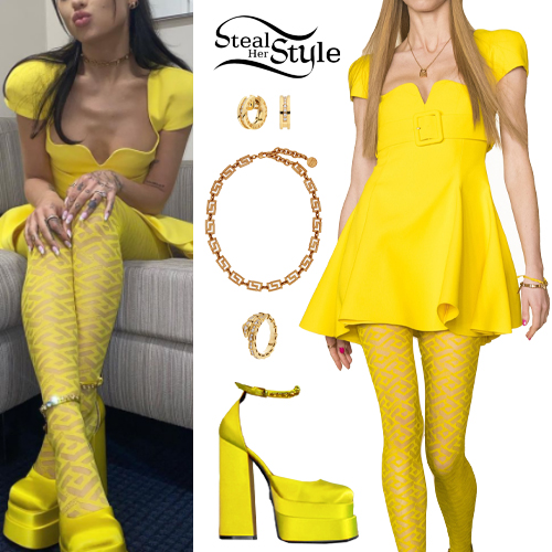 Ariana Grande Yellow Versace Dress: See Her 'The Late Late Show' Look –  StyleCaster