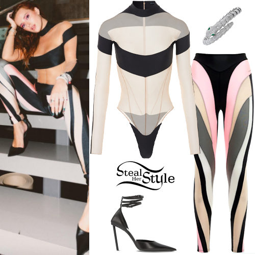Mugler Sheer Spiral Leggings  Why Lily Collins Wears Less Pink